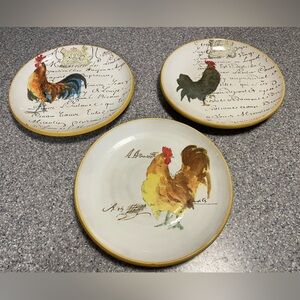 Set of 3 Williams Sonoma Rooster Script Plates